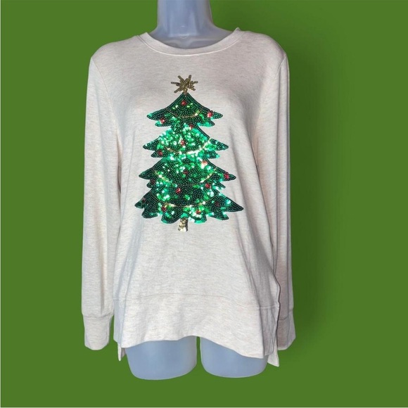 Holiday Time Sweaters - NWT Holiday Time Sequined Sweater with Christmas Tree